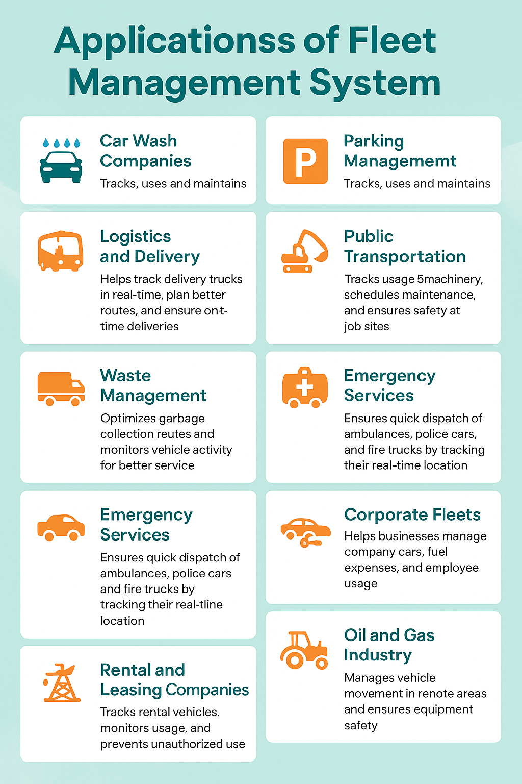 Applications of Fleet Management System in Various Industries Applications of Fleet Management System across industries like logistics, public transport, emergency services, and more