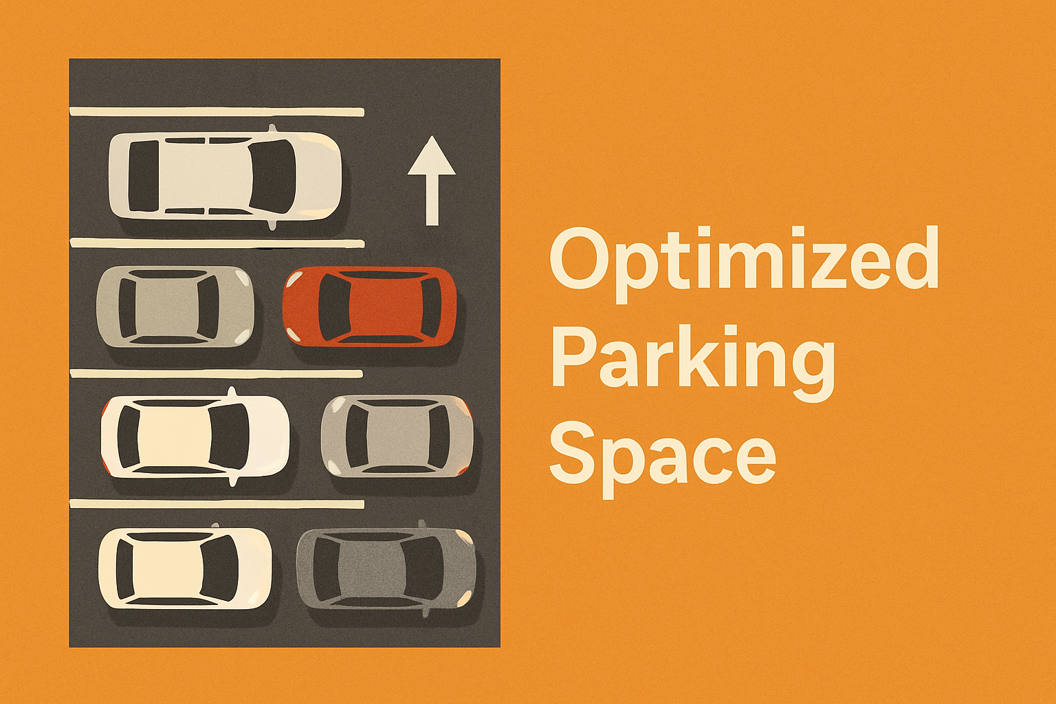 Modern parking garage entrance with car and automated barrier in orange theme