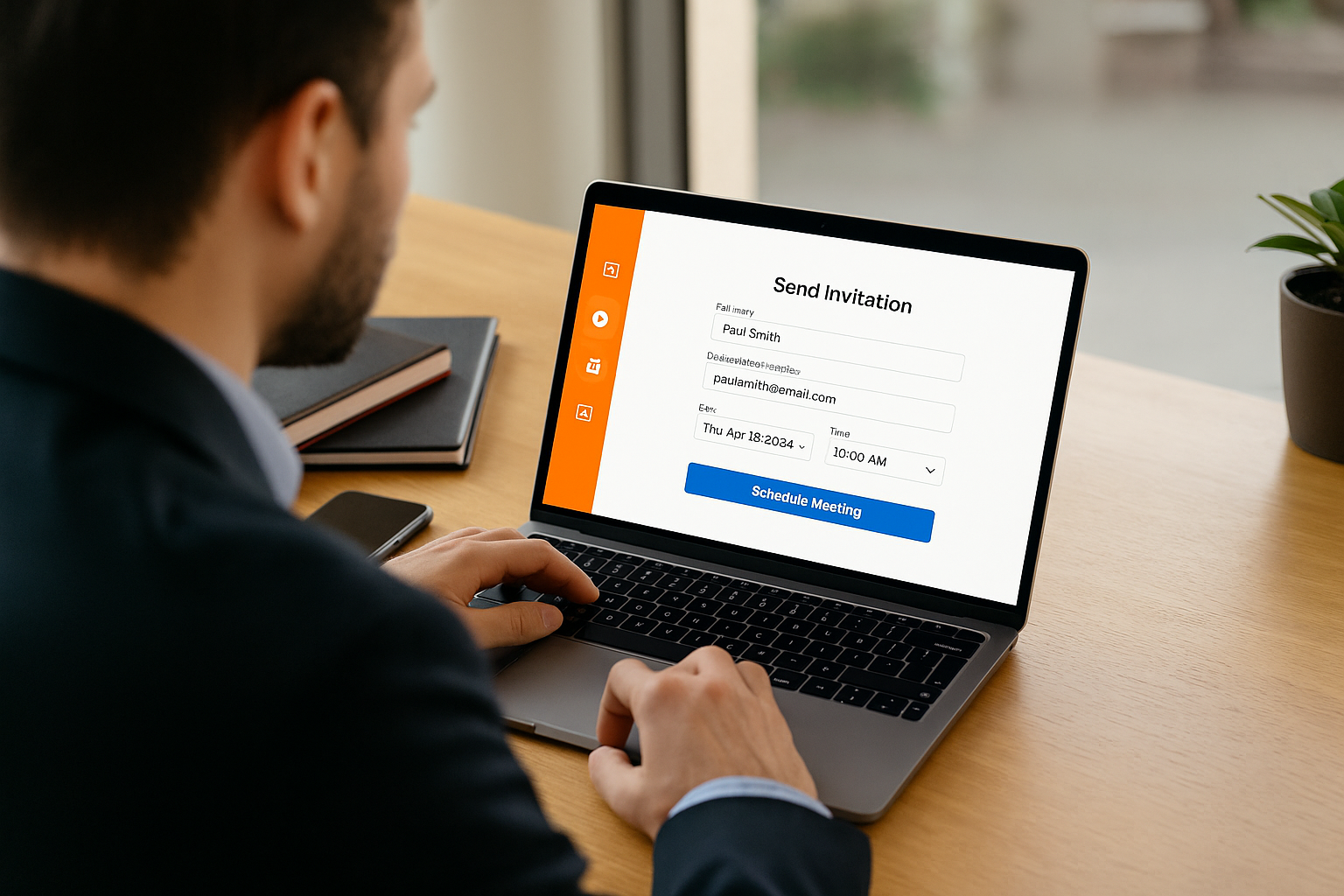 An employee using the TimeChart dashboard to send a visitor invitation